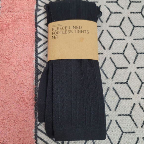 URBAN OUTFITTERS FLEECE LINED TEXTURED FOOTLESS TIGHTS IN BLACK, SZ M/L - Picture 1 of 7